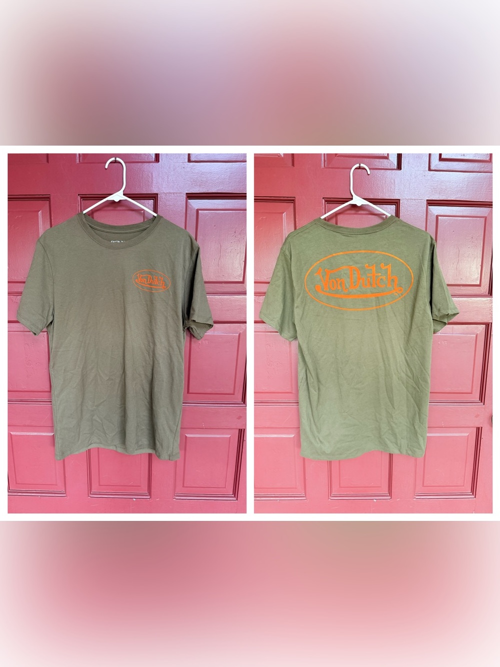 Von Dutch Olive Green Short Sleeve Tee with Orange Logo